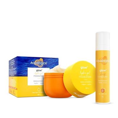 Aqualogica Hydra Glow Duo|Glow+ Dewy Sunscreen + Glow+ Hydra Gel Moisturizer|24-godzinne intensywne nawilżenie | Rosa Finish | Ochrona SPF 50+ i PA++++