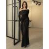 Western Style Sexy off-Shoulder Long Sleeve Dress Women High Temperament Slim Fit Black Annual Meeting Banquet Formal Dress Long Dress