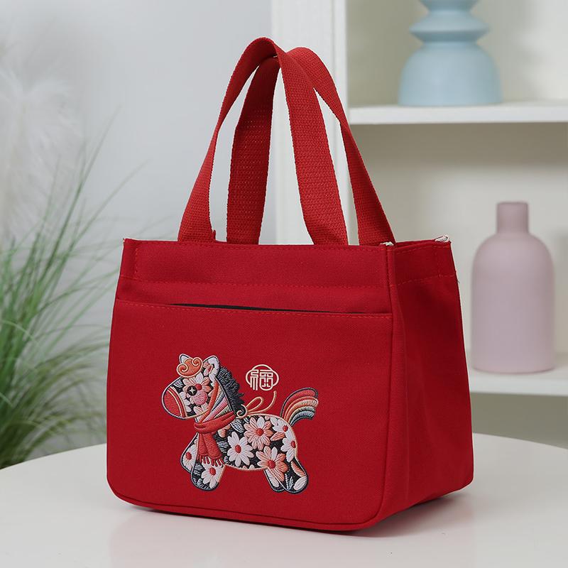 

Small Pony Handbag Casual Shoulder Bag Animal Printed Canvas Lunchbox Bag one size червоний