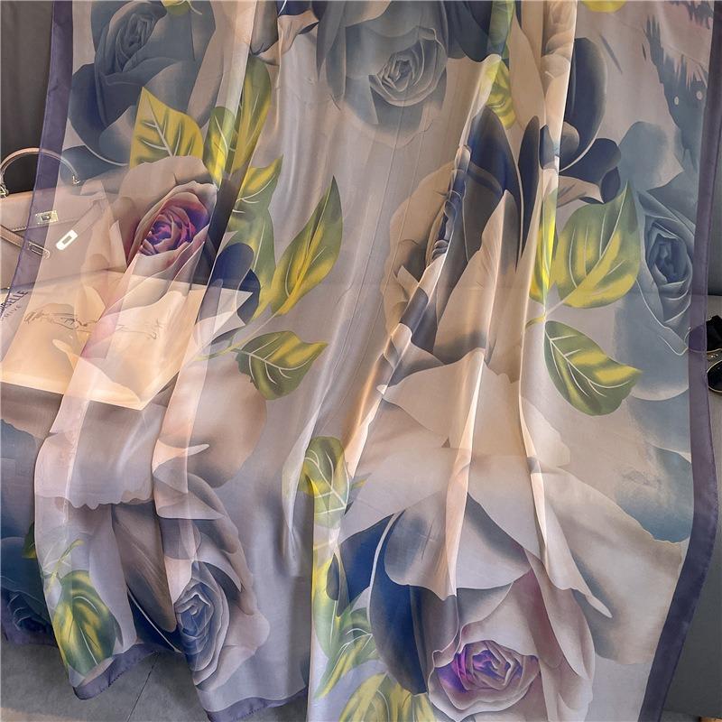 Rose silk scarf commuter sunscreen light luxury imitation silk large shawl soft yarn scarf women's large size pattern scarf