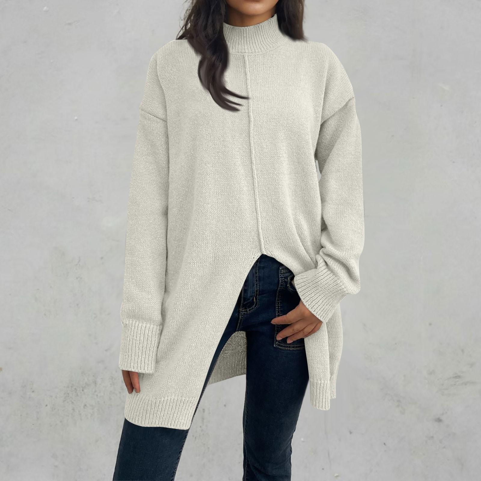 

24/5000 Женский однотонный свитер с полувысоким воротом, однотонный свободный свитер с длинными рукавами и круглым вырезом большого размера XL белый