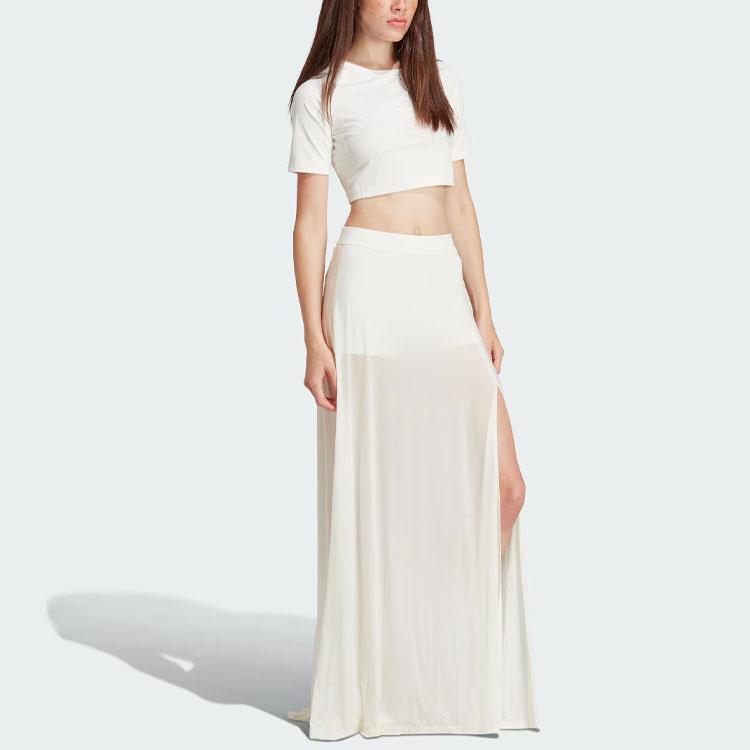 Adidas Originals Premium Flowy Maxi Skirt With Built-In Shorts Semi-Transparent Side Slit Sports Casual Long Skirt Women Skirts Han-Jade-White IN4278