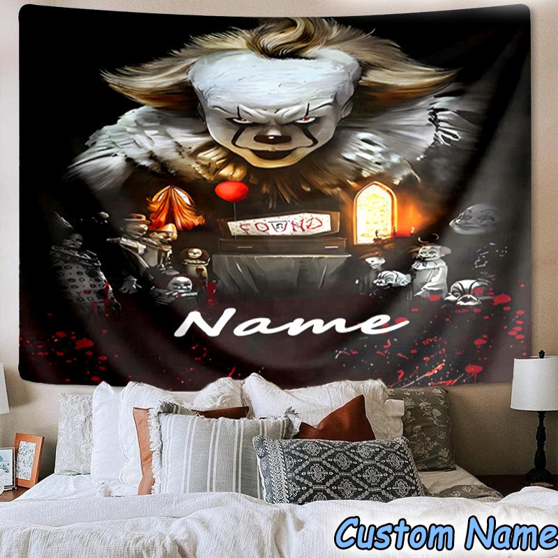 Custom Name Tapestry Clown Horror Tapestry, Unique Design Tapestry, Suitable for Bedroom,Livingroom, Playroom,Heartwarming Fan Holiday Gifts