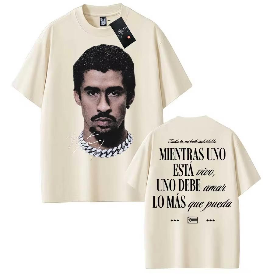 2026 Bad Bunny T-shirt för Män Kvinnor Debi Tirar Mas Fotos DTMF Bomulls T-shirts Till Hiphop Kortärmade Toppar KHAKI Casual T-shirt Lös T-shirt Streetwear
