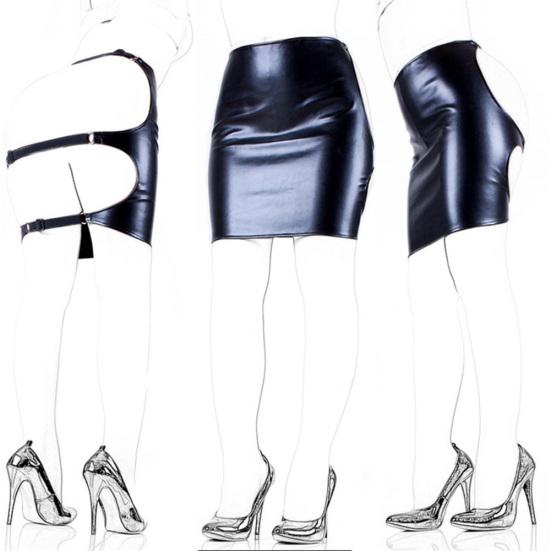 Faux Leather Women Exposed Ass Bondage Skirt Dress Intimate Sex Toy Couple Game