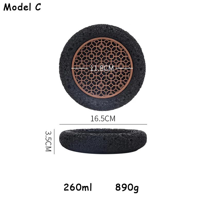 Japanese Style Salmon Tray Hotel Creative Tableware Coal Ball Volcano Stone Artistic Dish Black Sushi Sashimi Plate Food Display