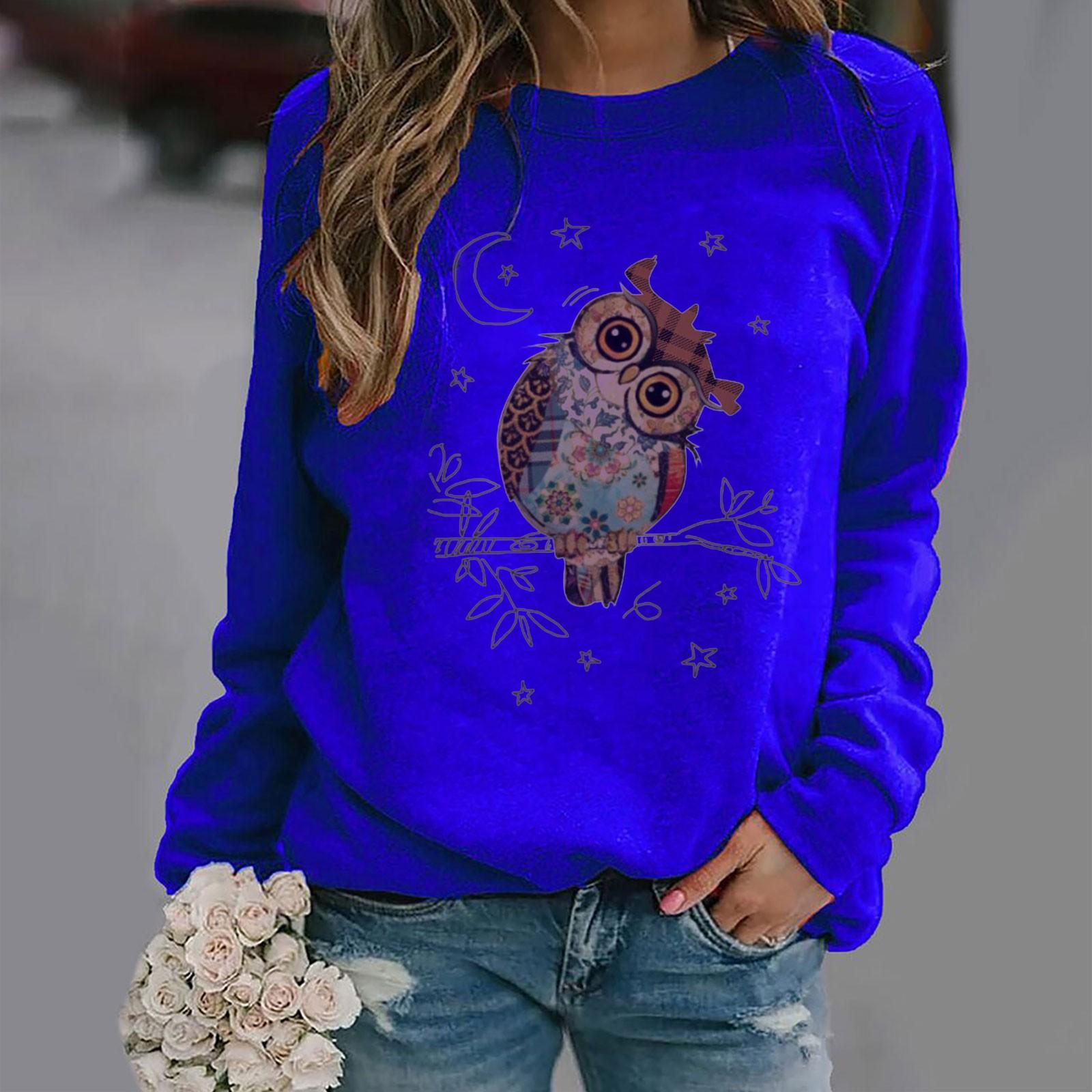 

Women s Casual Color Long Sleeve Top Pullover Sweatshir XXL синий