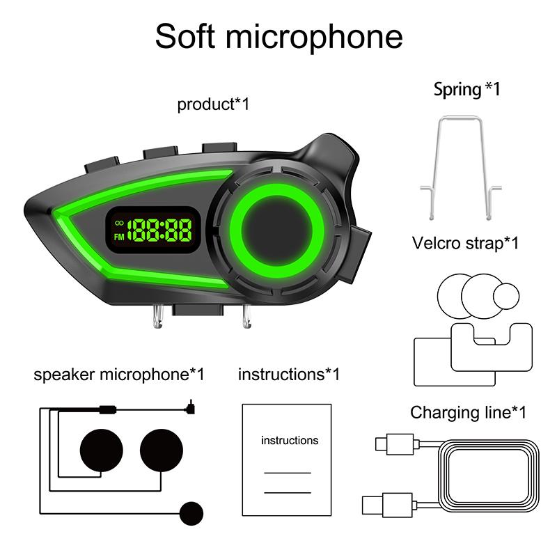 

Motorcycle Helmet Headset Stereo Bluetooth 6.0 Hands Free Call IP65 Waterproof Earphone With FM Radio Tri-Color Ambient Light