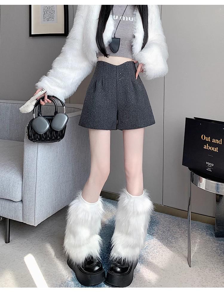 Starry Sky Sequin High-Waist Wide-Leg Woolen Shorts for Petites