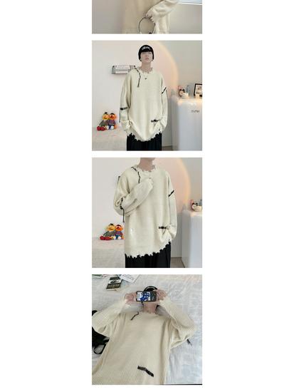 Trendy Irregular Hem Ripped Sweater - Autumn & Winter Loose Knit Pullover for Men