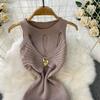 Summer Women Elegant Sleeveless Hollow Out Office Work Midi Knitted Sweater Pullover Sheath Dresses For Ladies