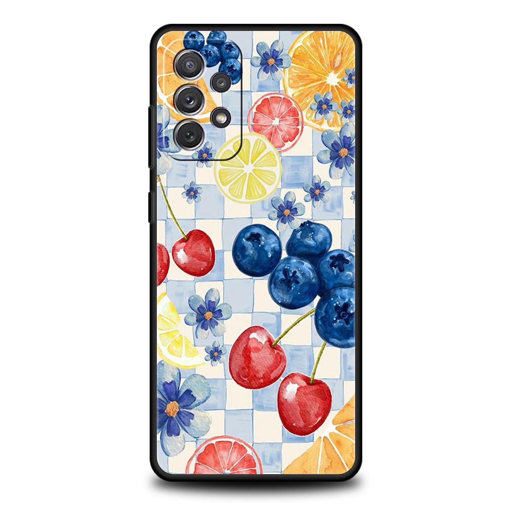 Phone Case for Samsung Galaxy A55 A53 A52 A52S A51 A41 A35 A32 A25 A23 A15 A13 A71 A72 Soft TPU Fresh Summer Fruit Lemon Cherry