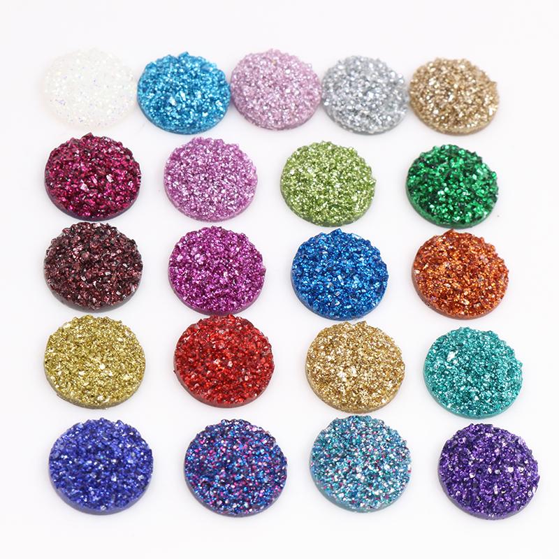 40 Stück/Los 8mm 10mm 12mm Mixfarben Druzy Naturstein Konvex Flachrücken Harz Cabochons DIY Schmuckherstellung Zubehör Zubehör