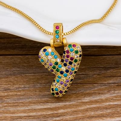 Nidin Fashion Luxury 26 Letters Copper Zircon Pendant Necklace for Women Rainbow Initials Name Necklace Wedding Party Jewelry