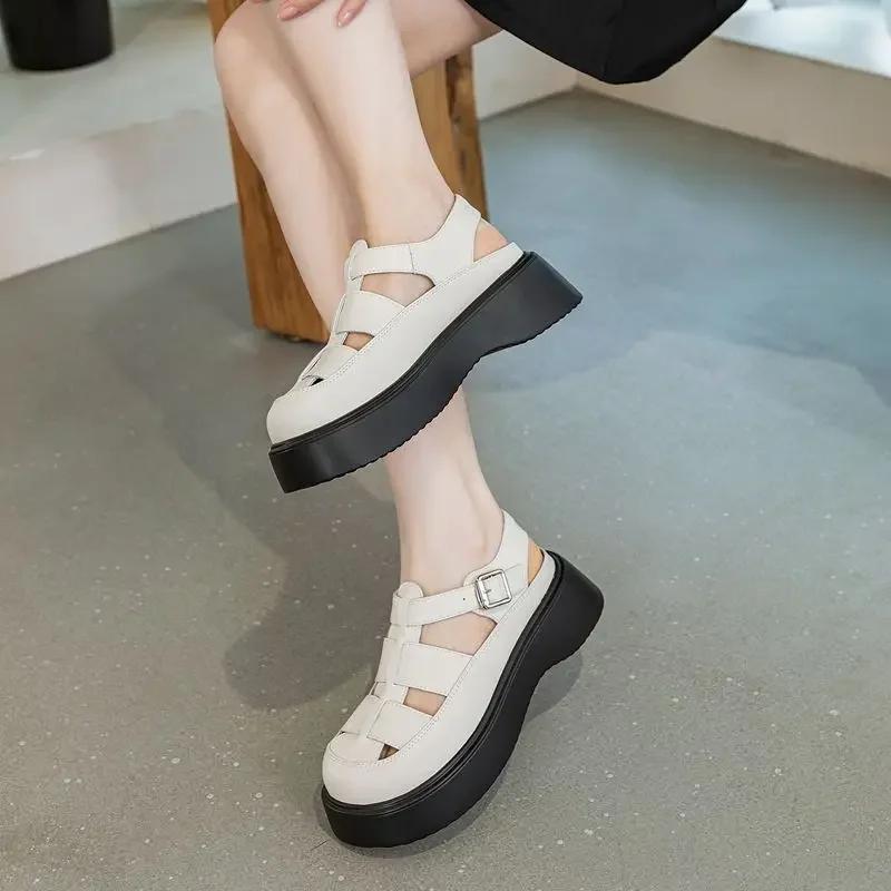 Women's Summer Sandals Platform Shoes Genuine Leather Casual Belt Buckle Female Sandals Women Summer Sandal Shoes