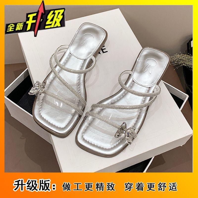 

Rhinestone open-toe slippers women s summer 2025 fashion versatile and comfortable French temperament women s summer wear new models 40
