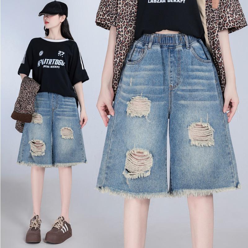 

DIMANAF Plus Size Summer Harem Women 2025 Vintage Jeans Casual High Waist Elastic Basic Hole Loose Pants 6XL синий