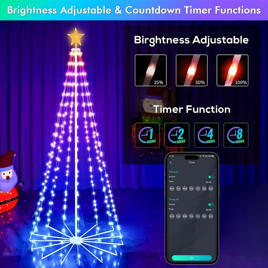 2.1M Smart Lighted RGB Christmas Tree APP & Remote Control Star Topper Outdoor DIY APP Controlled Lighted Christmas Tree Light