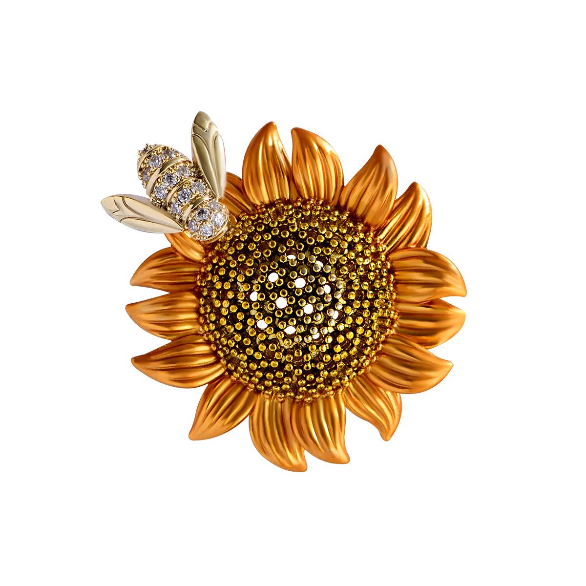 

Мода Подсолнух Бьющаяся Пчела Циркон Брошь Творческая Личность Активность Цветок Брошь Женская золотой