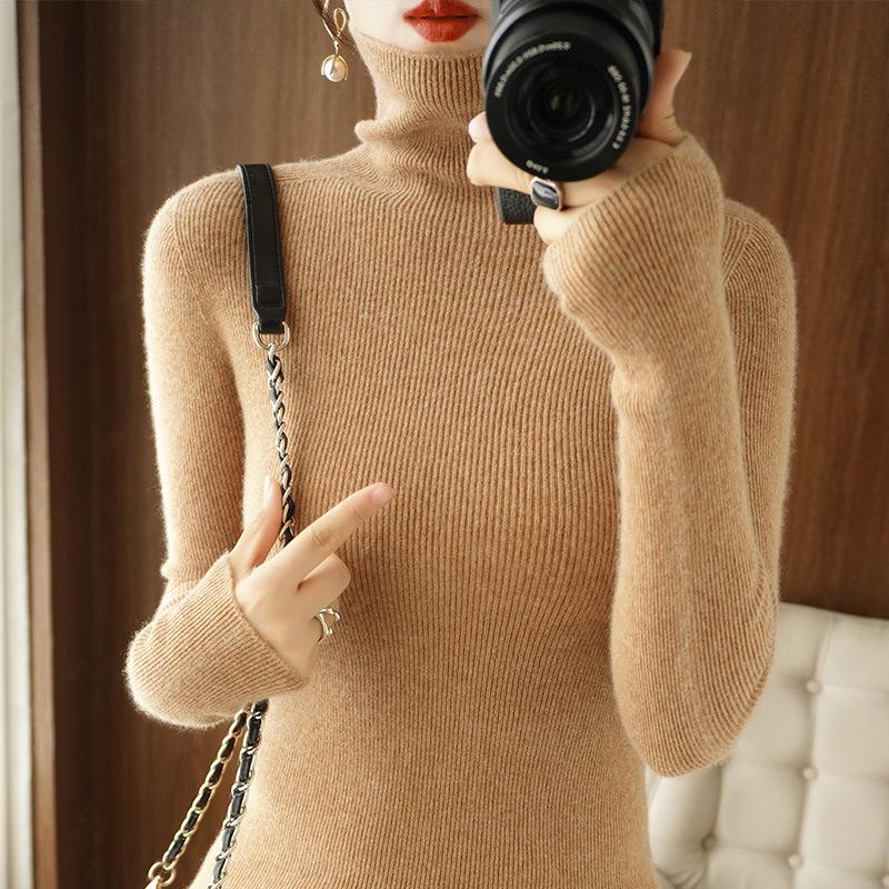 Women's Slim Fit High Neck Knit Sweater - Autumn/Winter Base Layer Pullover