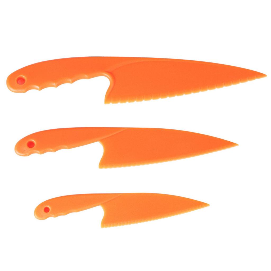 3-Piece Kids Kitchen Knives Set for Restaurant- Plastic Serrated Edges for Cutting Fruits, Vegetables, Breads, Salads & More!
