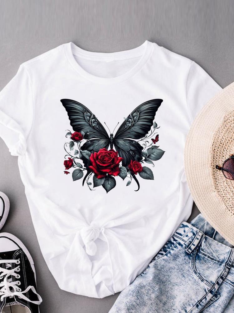 

(Asian Size) Clothing sweet watercolor cute 90s Print Female Casual Short Sleeve Fashion T Women s Top Graphic Tee T-shirts S