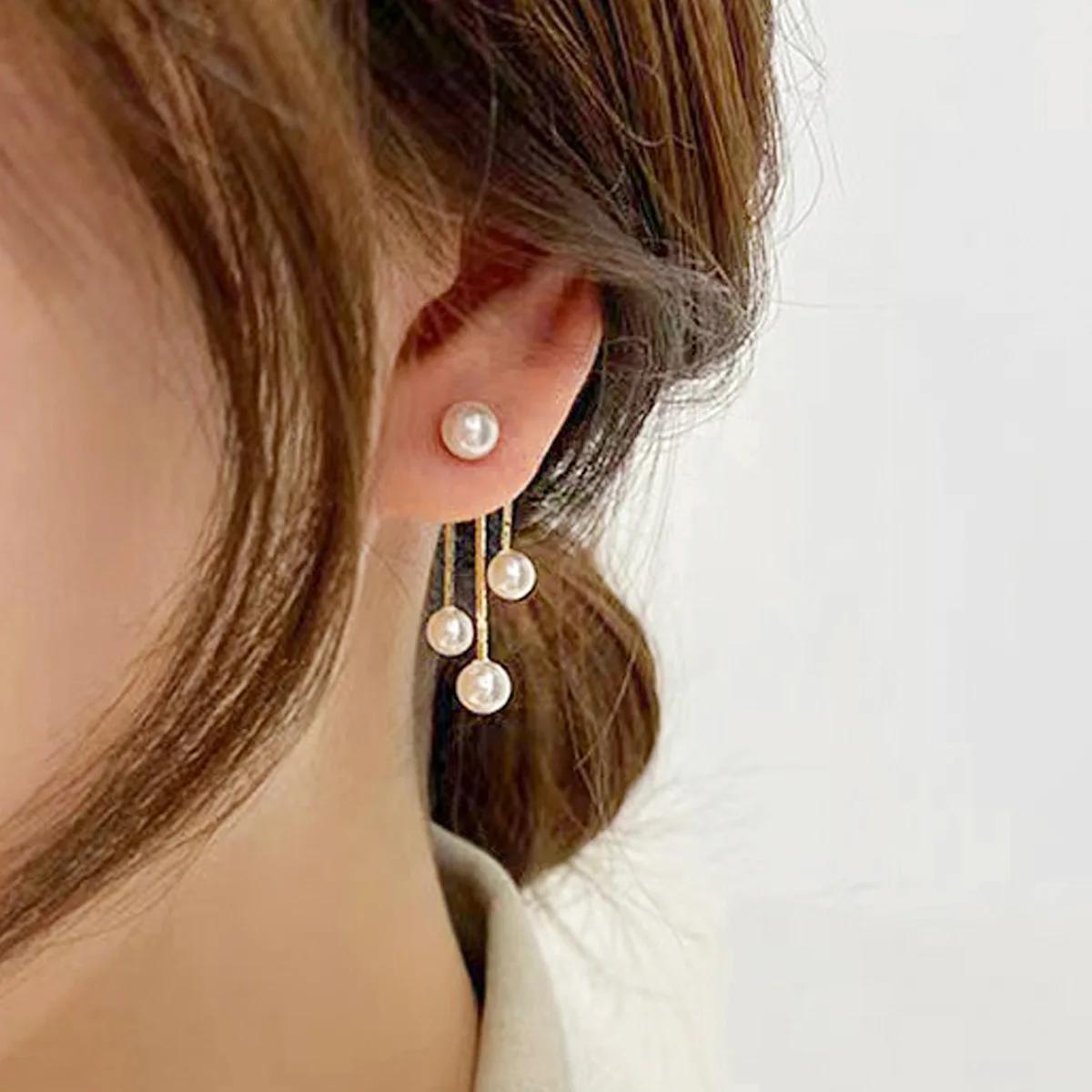 Imitation Pearl Chain Tassel Two in One Drop Earring for Women New Brincos Simple Everyday Gift Zircon