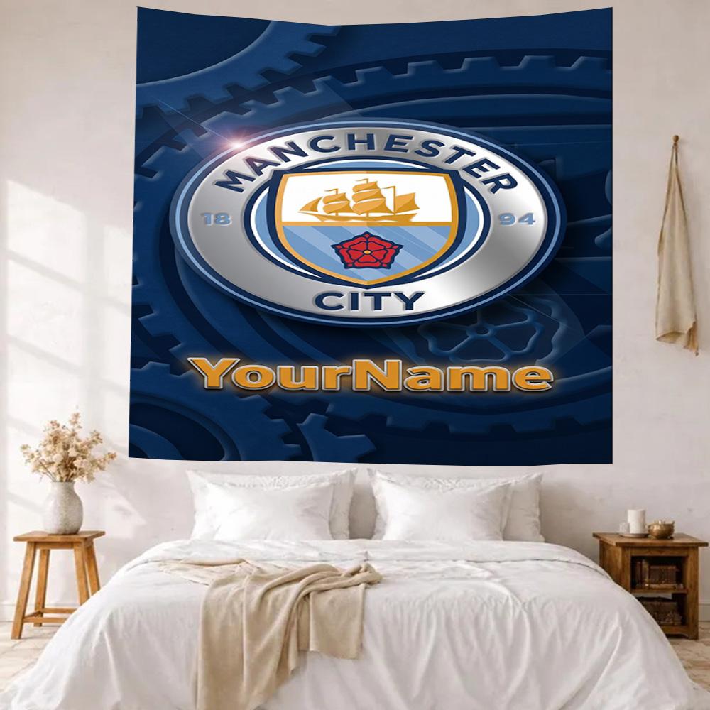 Manchester City Tilpasset Ditt Navn Veggdekorasjon Teppe Kunst For Kjæledyrminne Bursdag Bryllupsfest Bakteppe Familiegave