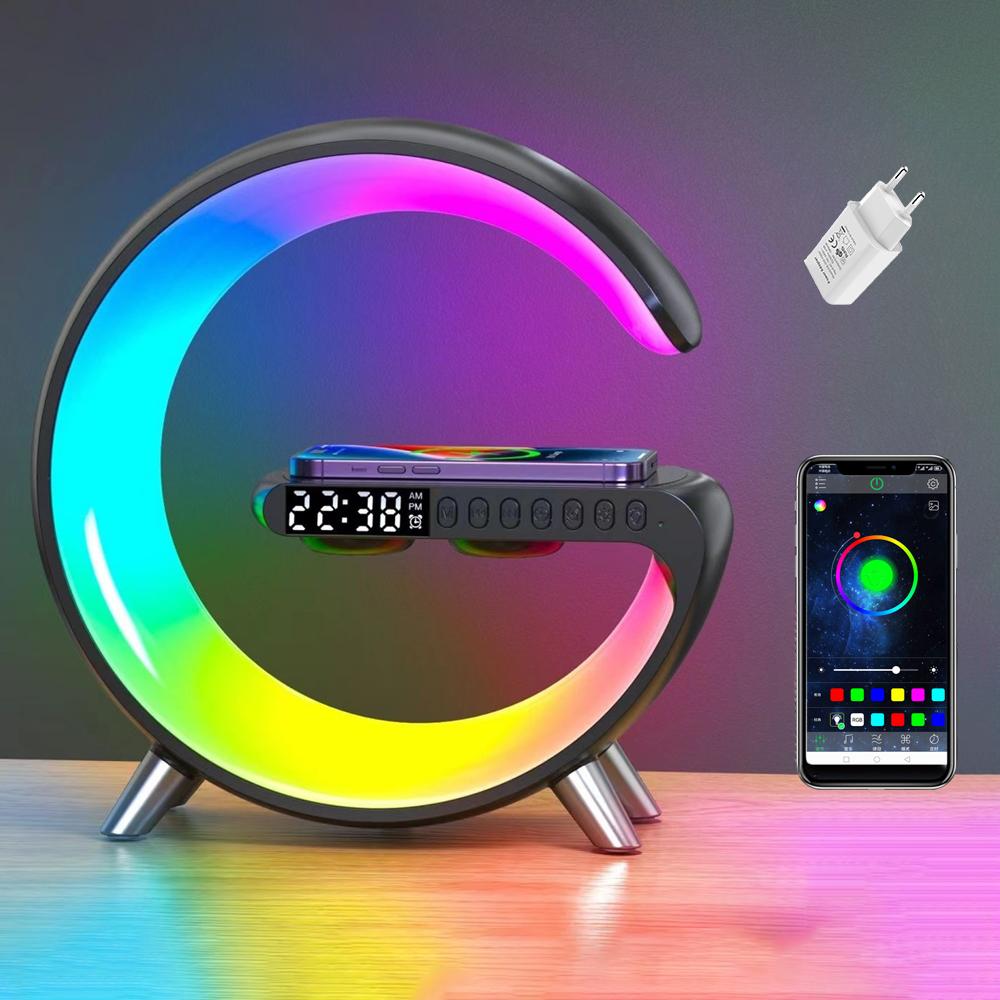 Multifunctional Alarm Clock Speaker RGB Table Lamp Ambient Light Wireless Charger APP Control LED Night Light Charging