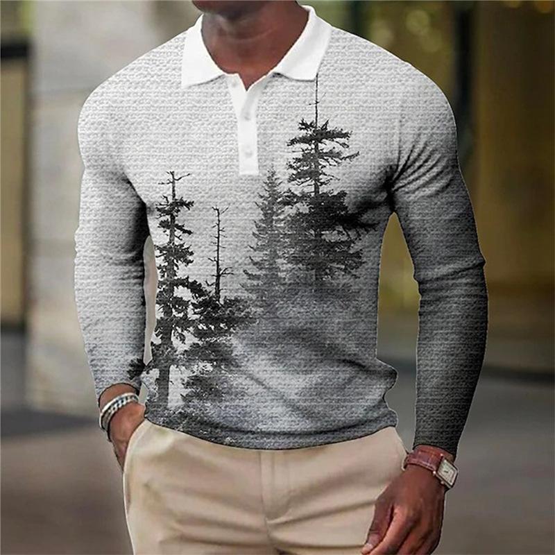Long Sleeve Polo with Bold Tiger Print, Stylish Casual Wear