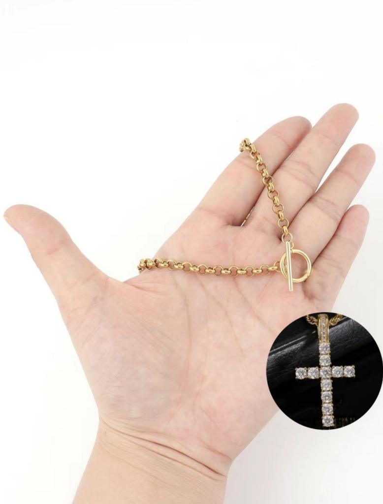 Minimalist Gold-Plated Hollow Cross Pendant with Clasp Stainless Steel Chain Necklace for Women, Women's Pendant Necklace