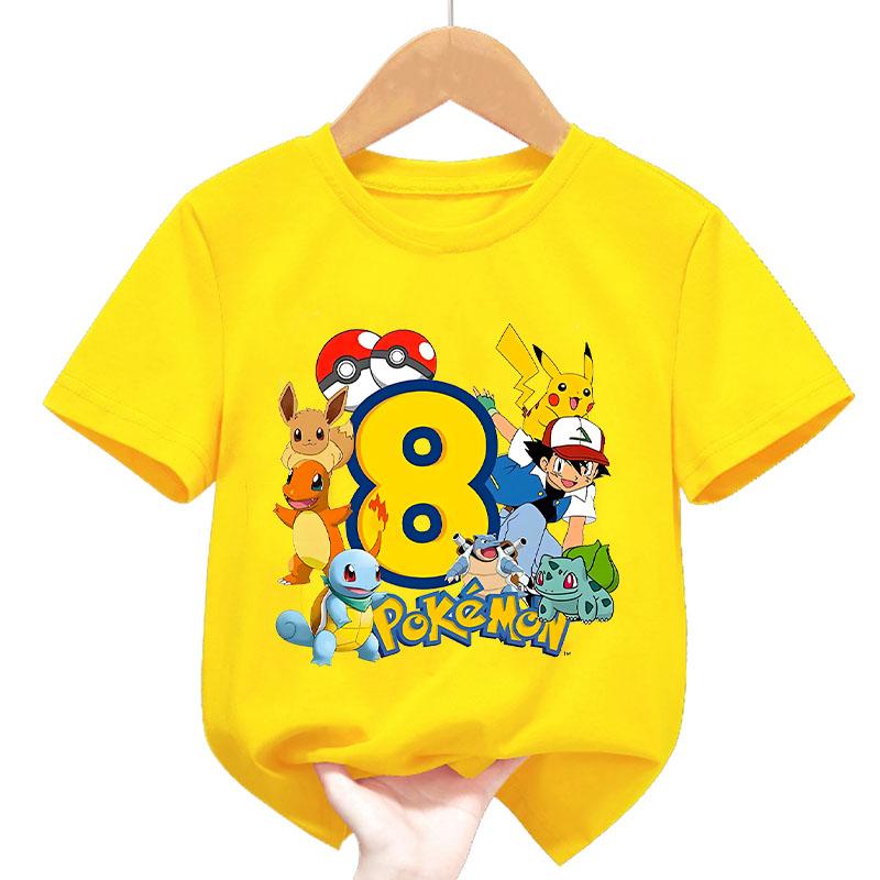 Summer Pokémon Pikachu Short-Sleeve T-Shirt for Kids and Teenagers, 100% Cotton, Cute, Versatile, Casual, Loose-Fitting Top