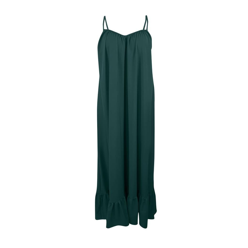 Women Fashion Casual Strap Dress Pocket Loose Backless Big Swing Dress