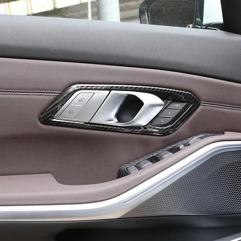 Car Interior Door Handle Bowl Cover Trim Frame Carbon Fiber Look Stickers for BMW 3 Series G20     Accessories