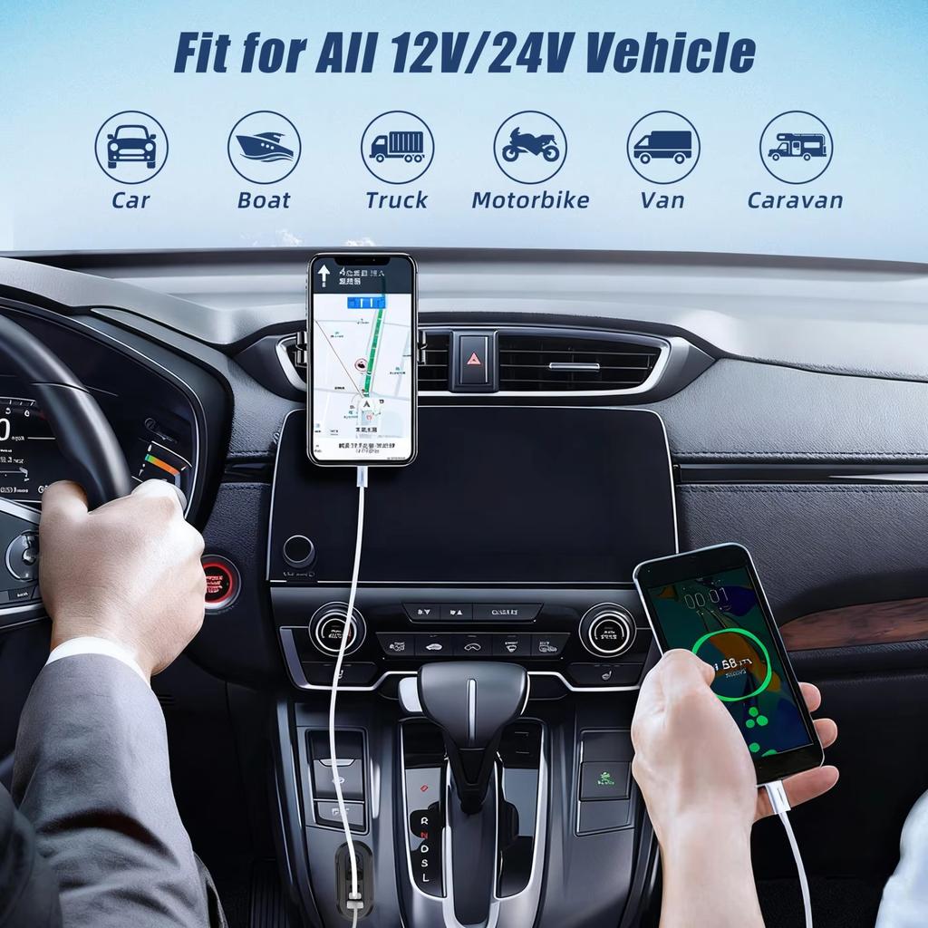 3-Ports USB Charger Socket Dual 18W QC3.0 36W PD3.0 12/24V Car Bus Boats Vehicle Universal Waterproof Charger Power Adapter