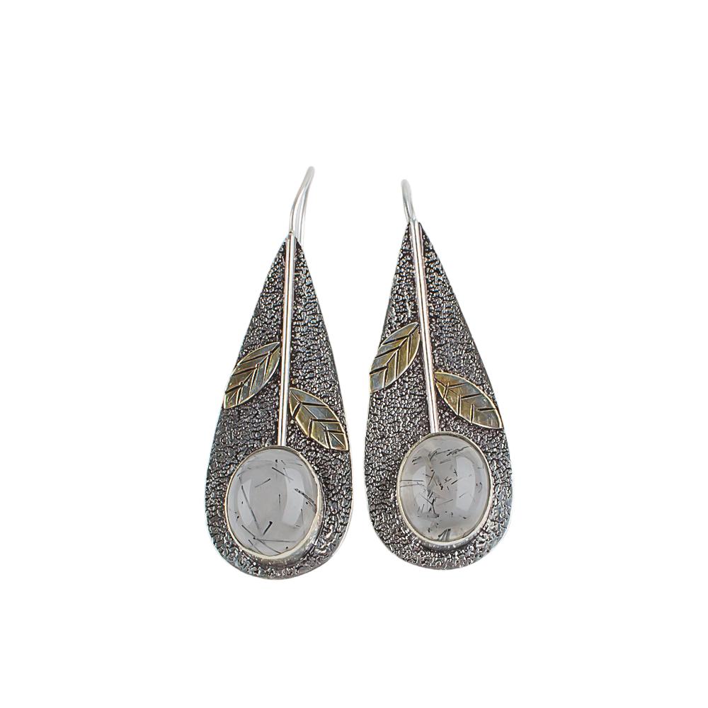 Natural Black Rutile Gemstone 925 Sterling Silver Jewelry Handmade Earrings2.00" EE-72-25