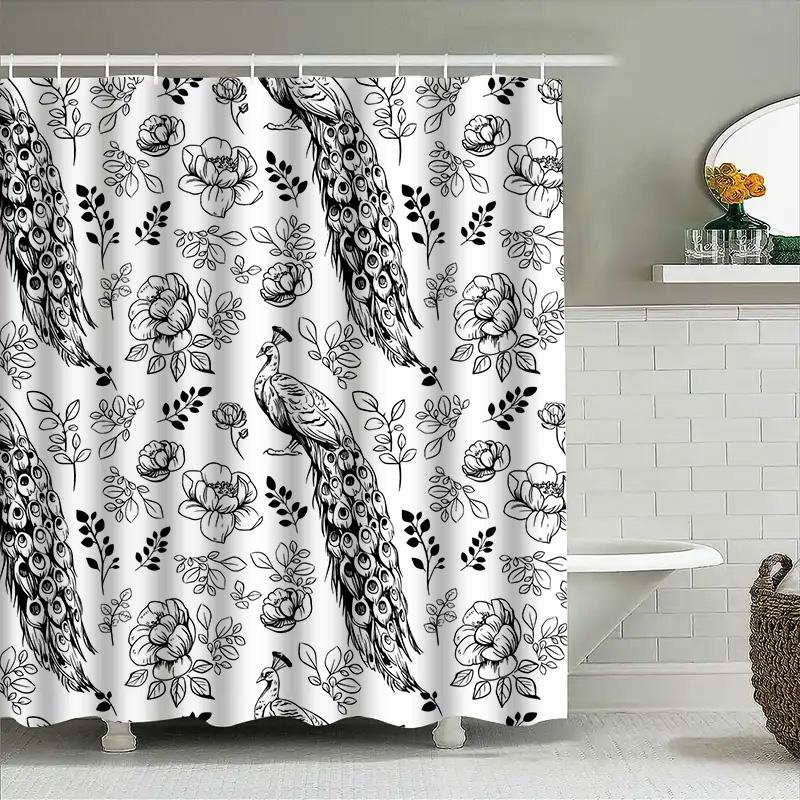 

Luxury Black White Peacock Floral Shower Curtain Waterproof Bathroom Decor 3D Printed Bath Linen Shutter for Home Hotel Custom S 90x180cm