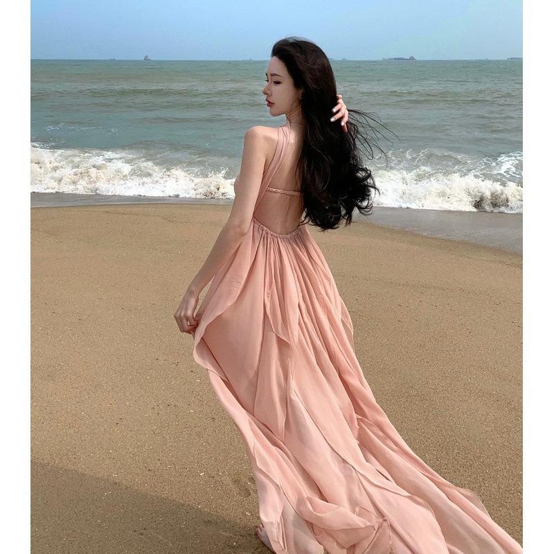 Summer New Vacation Niche Neck Tube Top Dress Femininity Thin Ruffle Skirt Vacation Dress