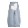 Mens Drawstring Sweatpants 2026 Vintage American Style Wide Leg Pants With Heart Patch Embroidery Casual Trousers