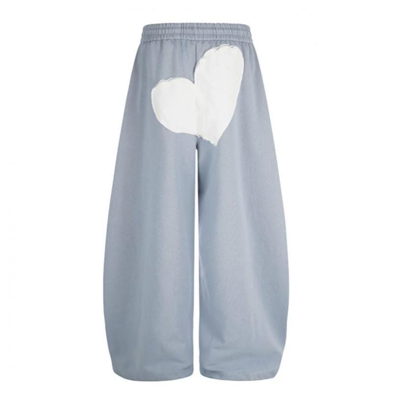 Mens Drawstring Sweatpants 2026 Vintage American Style Wide Leg Pants With Heart Patch Embroidery Casual Trousers