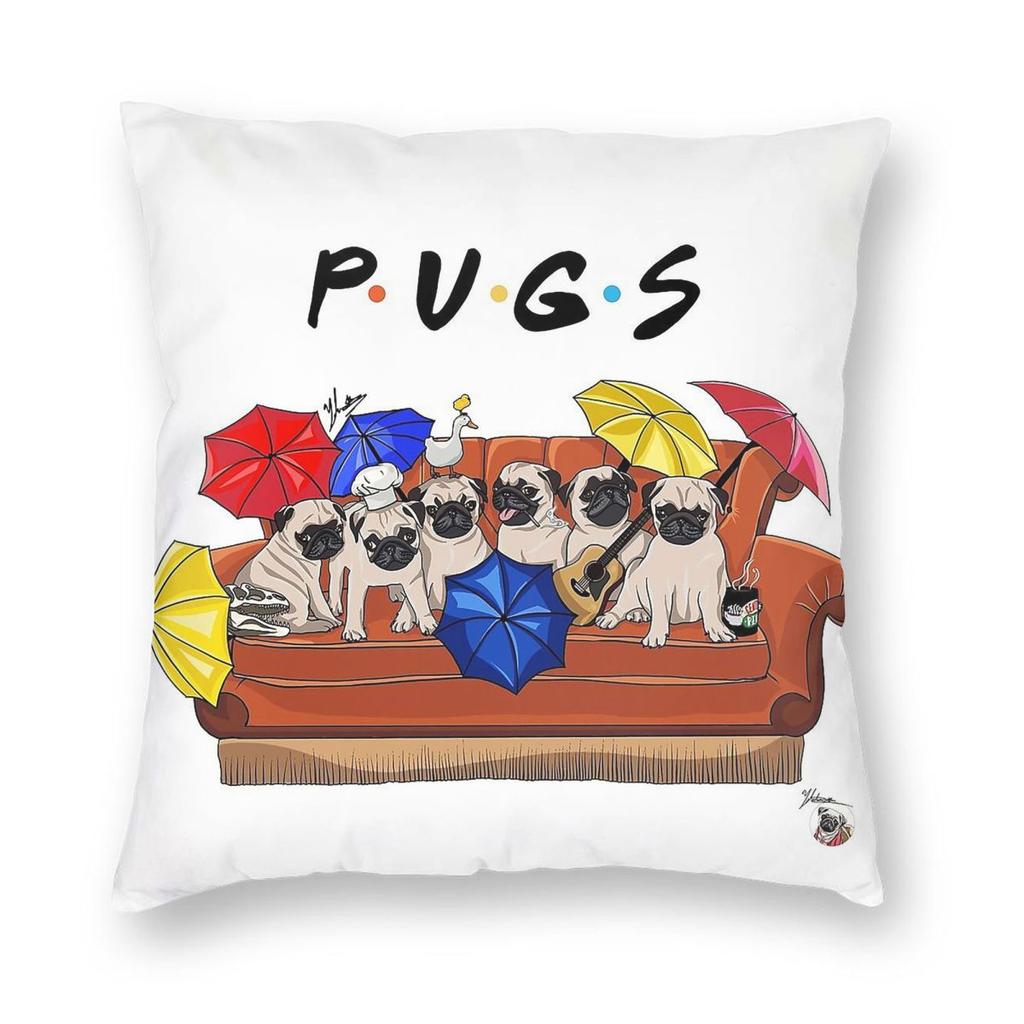 Pugs On Couch Square Pillowcase Polyester Linen Velvet Printed Zip Decorative Room Cushion Cover