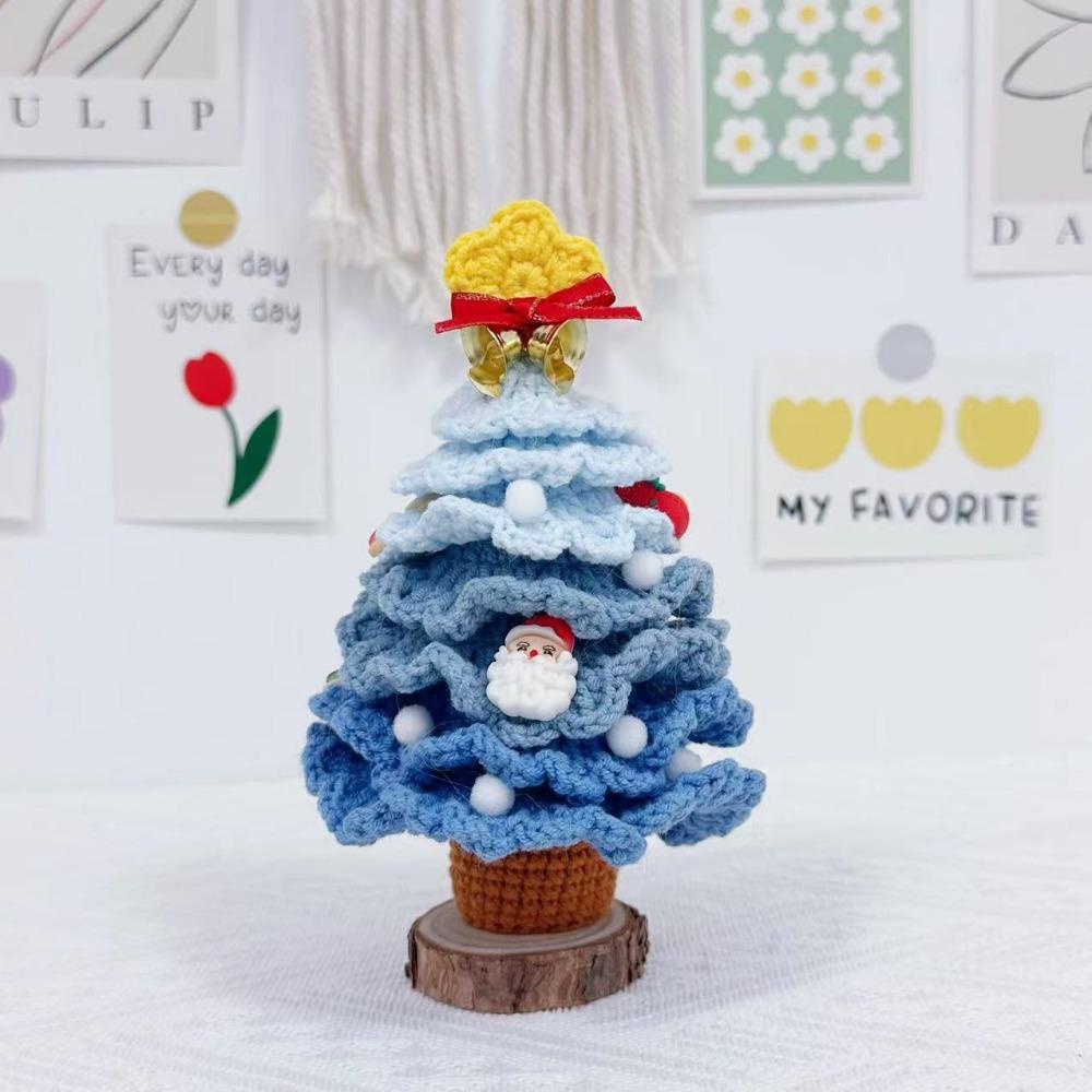 Finished Crochet Christmas Tree Decor Handmade Artificial Knitted Tabletop Ornament Holidays