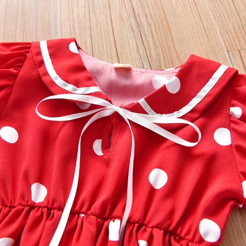Baby Summer Short-sleeved Skirt Girls Polka Dot Lapel Dress Children's Chiffon Skirt