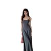Spicy Girl Solid Color High-Waisted Spaghetti Strap Off-Shoulder Knee-Length Slimming Summer Dress