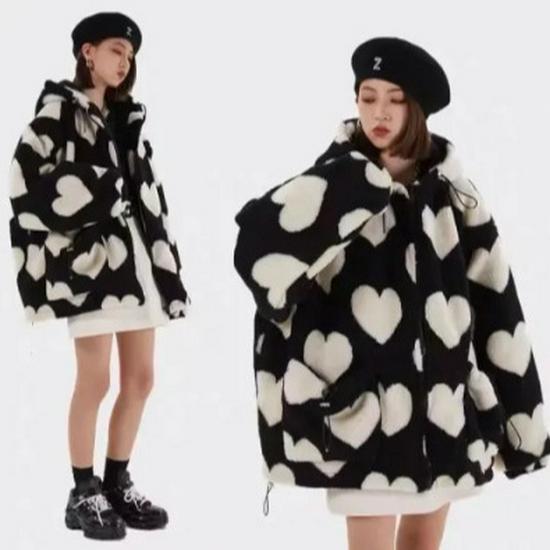 Winter Love Women's Plush Faux Fur Hooded Coat - Korean Style Loose Fit Jacket