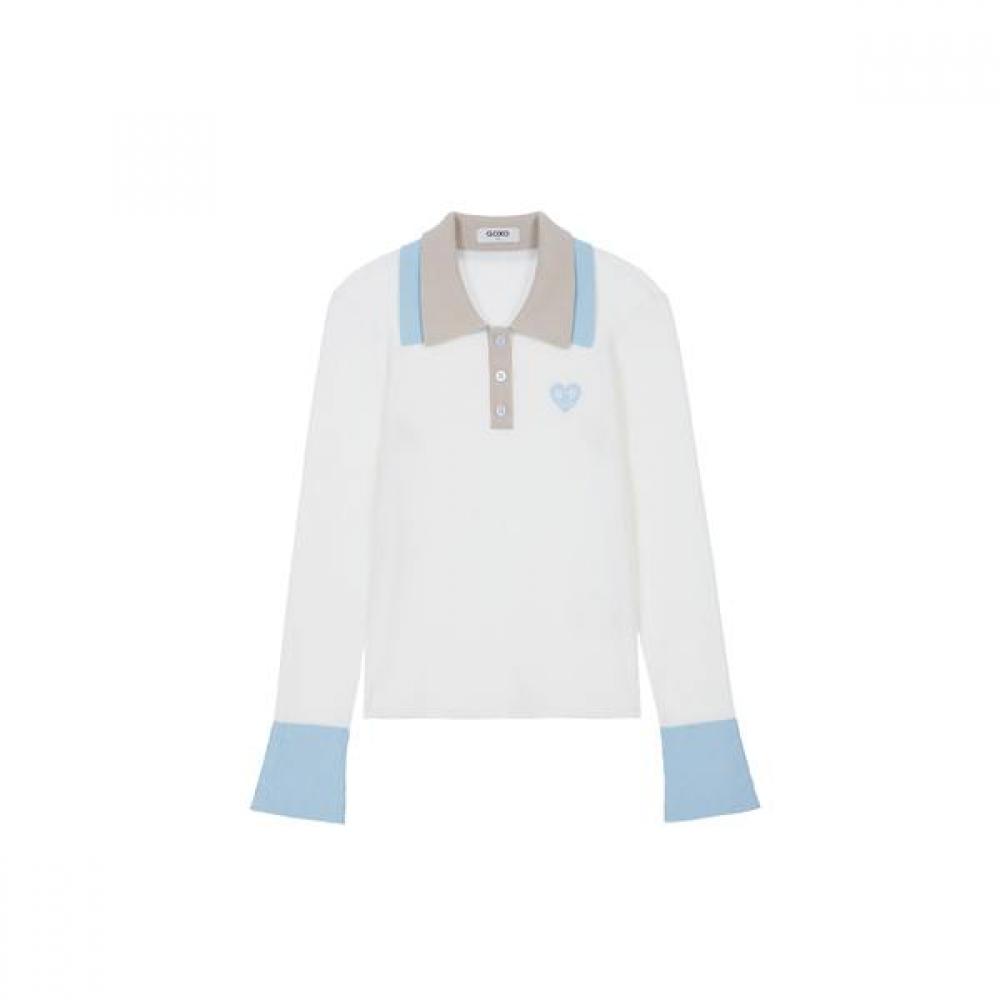 Goxo Smile Heart Knit White Double Collar S