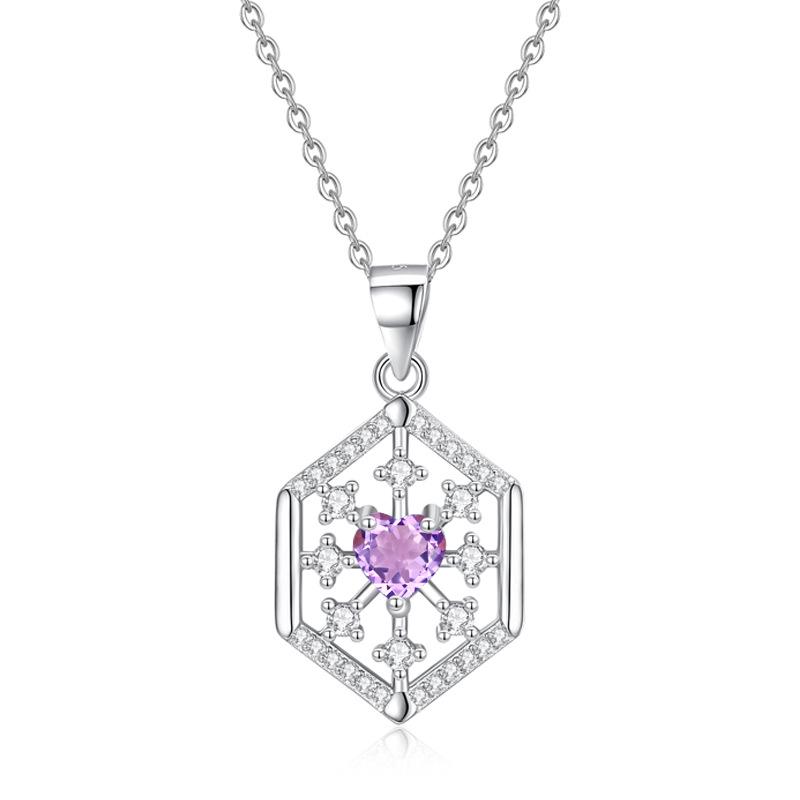925 Sterling Silver Snowflake Pendant Necklace for Women, Natural Amethyst/Peridot/Topaz Crystal Necklace, Fashion Jewelry 925 silver