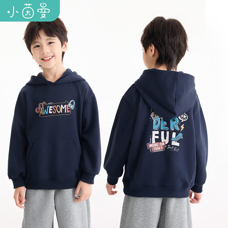 Little Yinman Boys  Casual Hooded Print Sweatshirt 130 сапфир синий