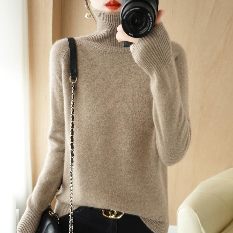 Women's Autumn Winter Korean Style Loose High Neck Solid Color Raglan Sleeve Short Pullover Knit Base Layer