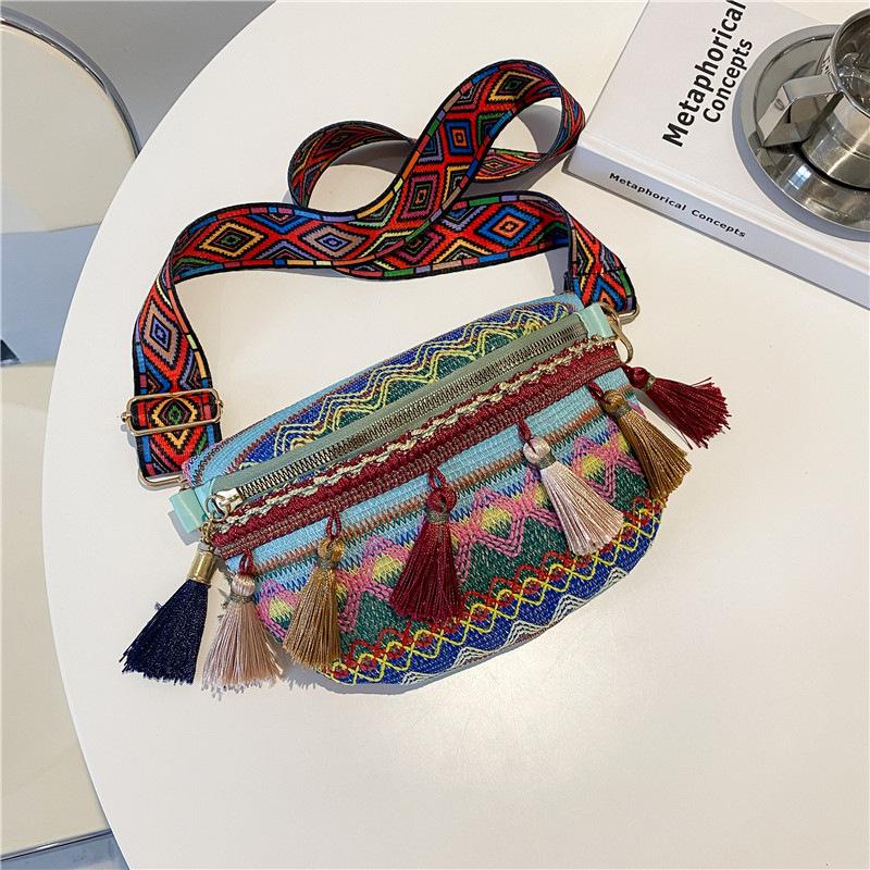 Marsupio Stile Etnico da Donna con Decorazioni a Frange Marsupio con Cintura Regolabile Colore Variopinto